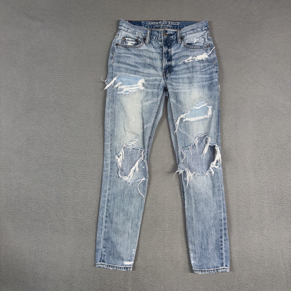 American Eagle Jeans Womens 00 Blue Vintage Hi Rise Button Fly Distressed Denim